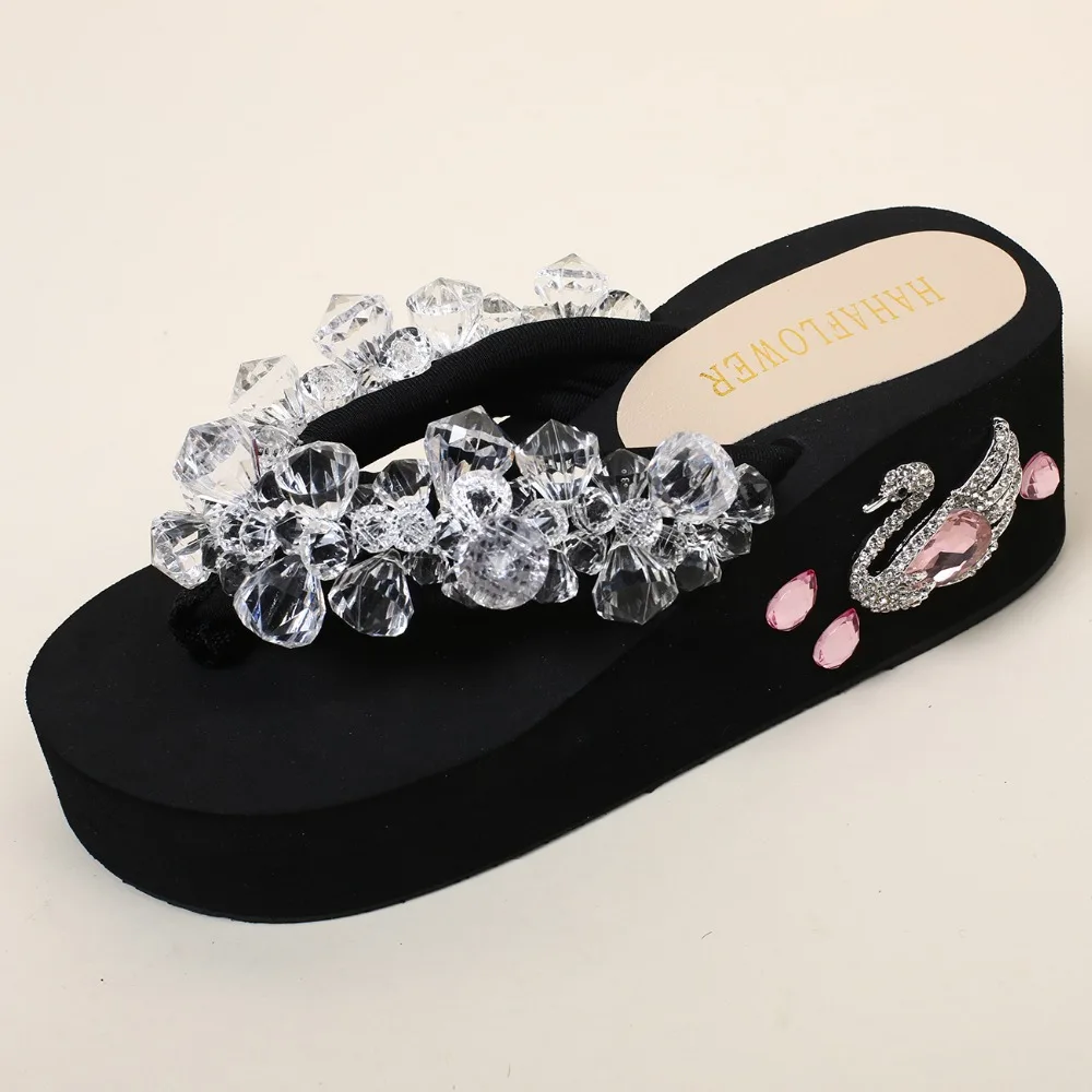 Новинка женские пляжные тапочки HAHAFLOWER на высоком каблуке летние шлепанцы с