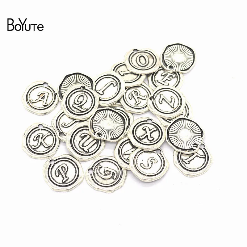 

BoYuTe (26 Pieces/Set) Metal Alloy Alphabet English Letters Charms Pendant Antique Silver Diy Jewelry Accessories