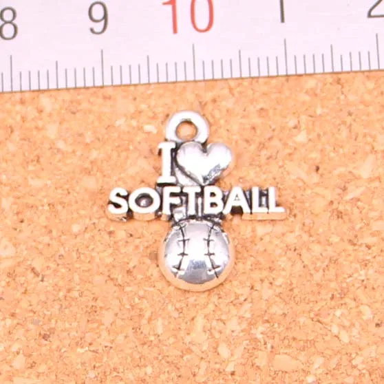 86 шт. антикварные посеребренные Подвески I love softball Diy ювелирные изделия ручной