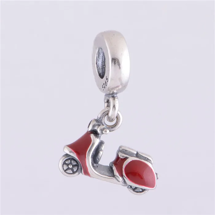 Оригинальный 925 стерлингового серебра красный мотоцикл чарующая подвеска