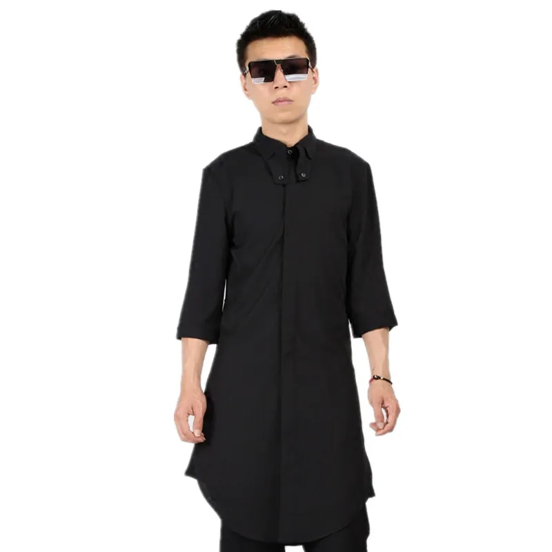 S-5XL ! 2018 Men's clothing Hair Stylist personality Modern fashion male Middle sleeve long shirt plus size singer costumes
