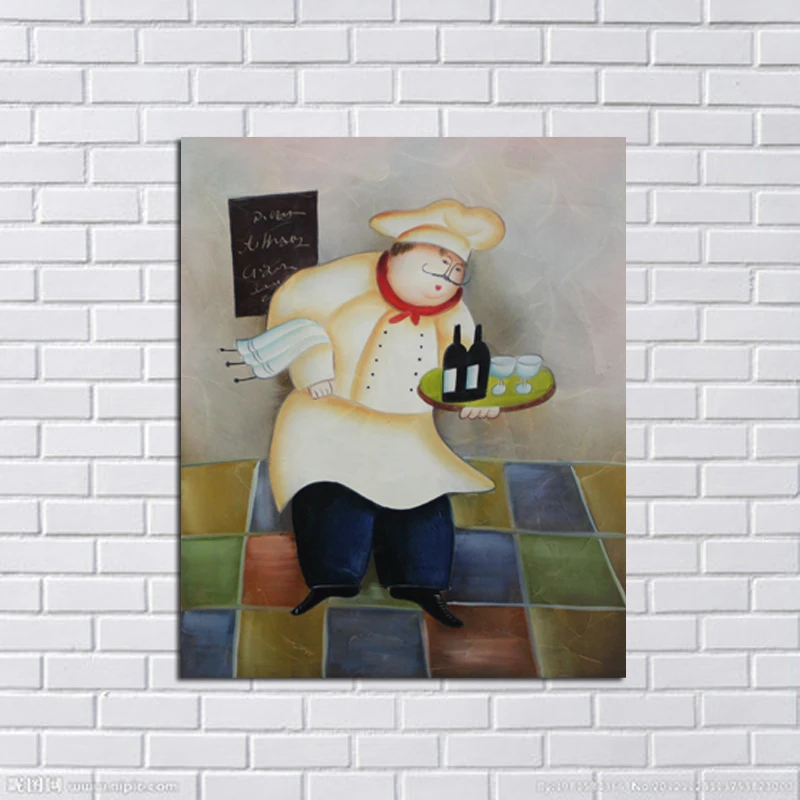 

New Handpainted Free shipping Oil Paintings on Canvas Art Pictures High Quality Lovely Fat Cook Wall Stickers for Home Decor
