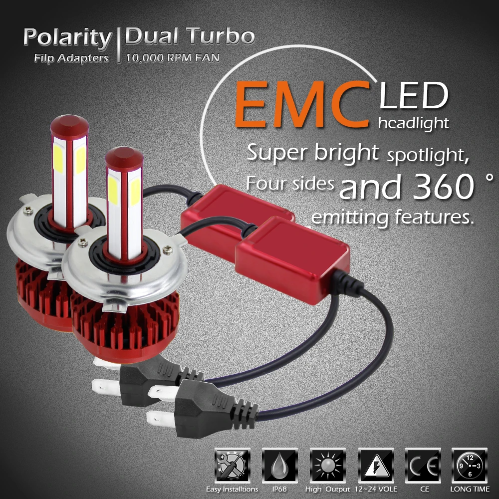 Carsty светодиодные лампы для автомобильных фар 4-сторонний дизайн 12000lm H7 H4 Led 9 в 12 В 24