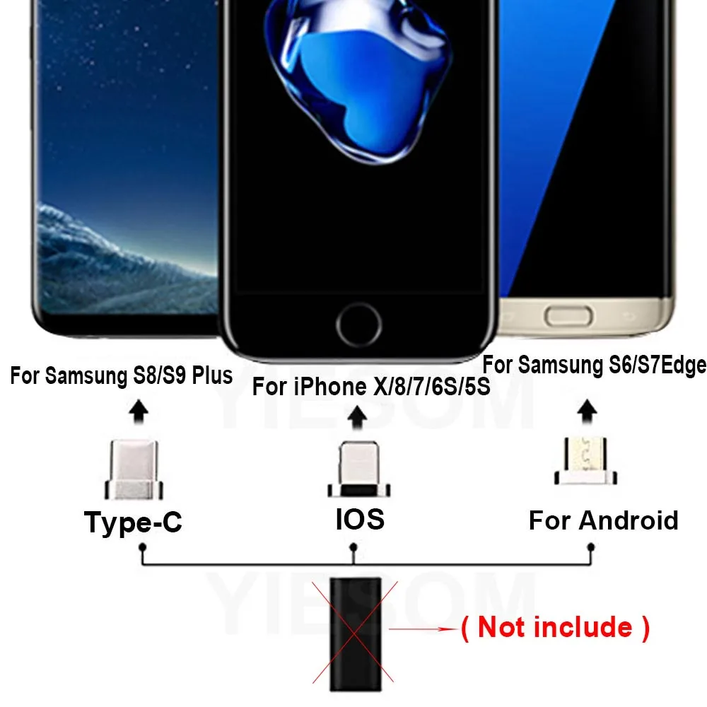 Магнитный штекер типа C / Micro USB/Lightng 8 контактный зарядный кабель переходник для