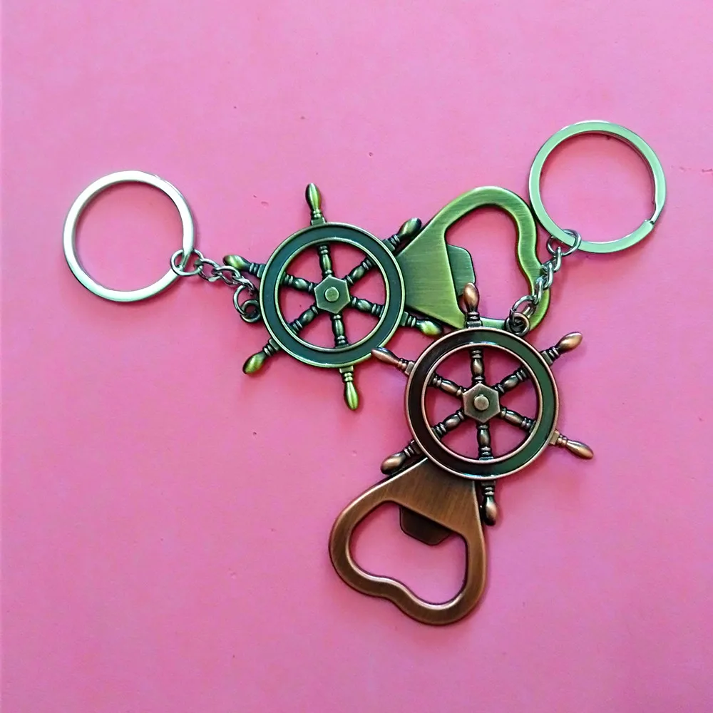 

FREE SHIPPING rudder keychain metal beverage can opener key ring zinc alloy multifunctional beer bottle opener key ring keychain