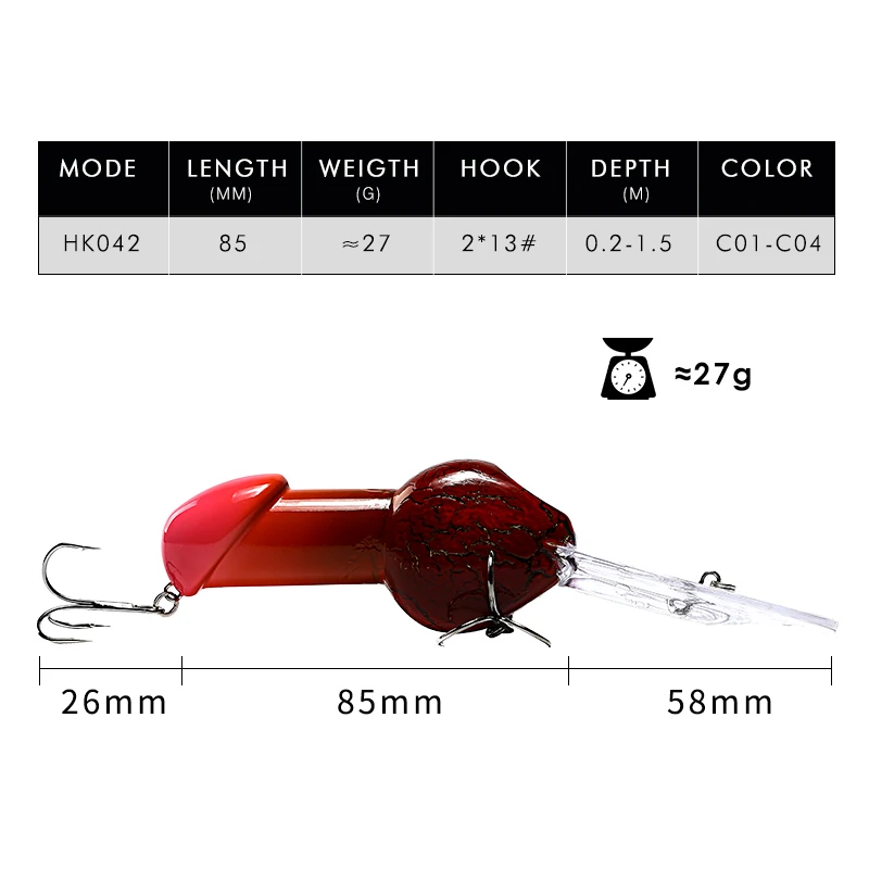 H&ampK New Model Fishing Lure Minnow 85mm/27g Penis Swim Funny Rattle Crankbait Spinner Bass With Hook Tool HK042 | Спорт и