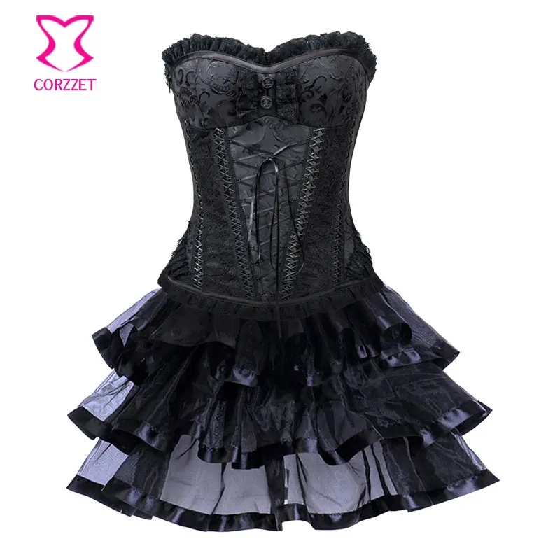 Black Steampunk Corset Skirt Burlesque Dress Gothic Clothing Corsets And Bustiers Sexy Korsett For Women Corpete Corselet Dress