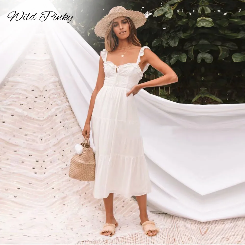 WildPinky Boho женское платье без бретелек сексуальное длинное кружевное с вышивкой