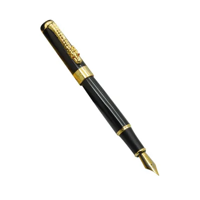 black Jinhao1200 роскошный золотой дракон зажим авторучка М перо 0,7 мм Металлические чернила ручки для письма бизнес подарок офисные ручки - Цвет: black