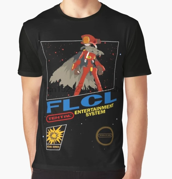 Мужская футболка с принтом в стиле ретро Canti FLCL черная коротким рукавом и круглым