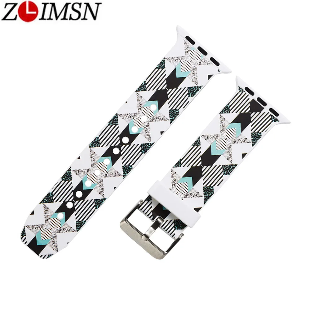 

ZLIMSN Sport Silicone Replacement Band For Apple Watch Strap Series 4 3 2 1 42mm 38mm Correa Printing Bracelet Wrist Belt iwatch