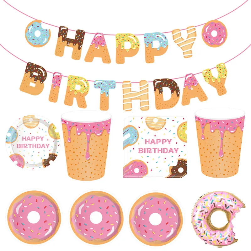 Chicinlife 1Set Doughnut Happy Birthday Banner Donut Party Decor Baby Shower Kids Favors Garlands Bunting Supplie | Дом и сад