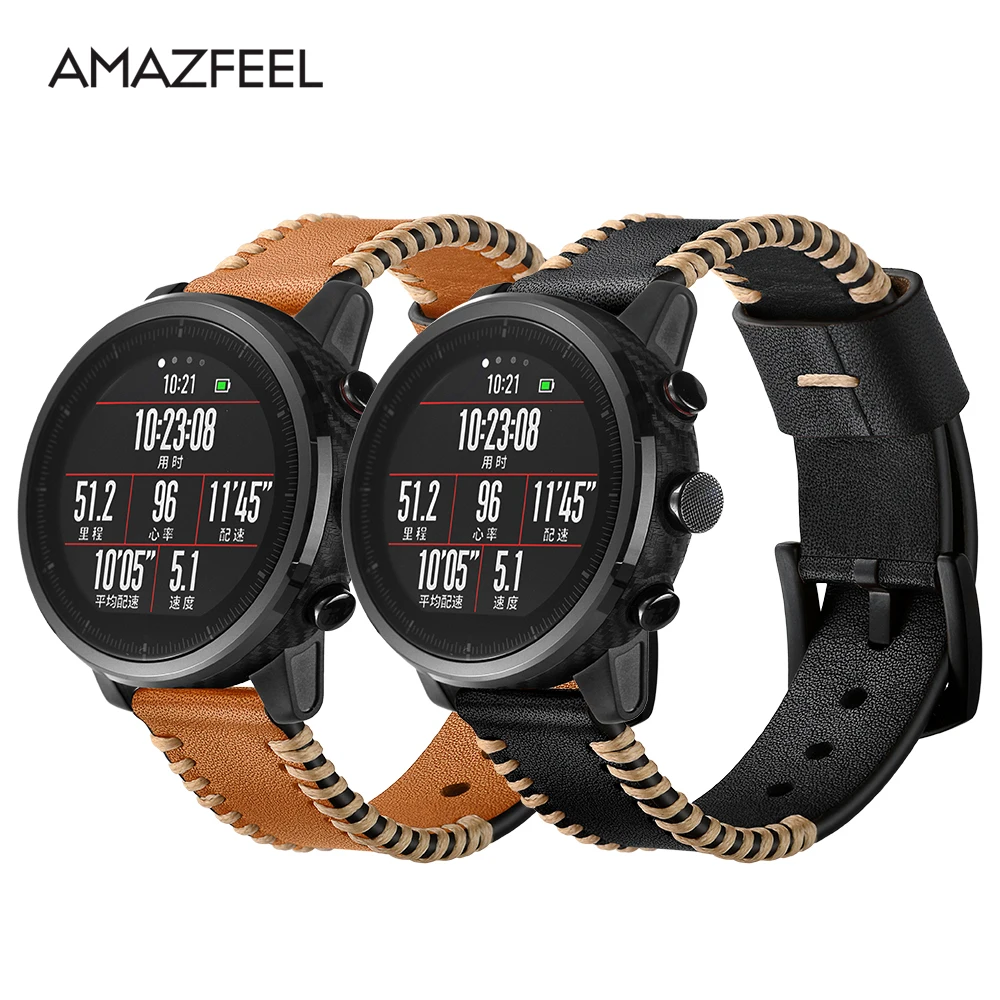 Leather Strap for Xiaomi Huami Amazfit PACE Stratos Smart Watch Bracelet Band Genuine Belt 22mm | Электроника