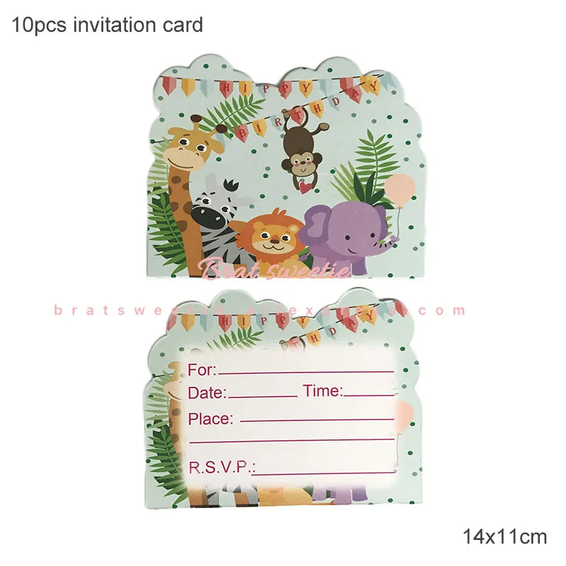 zoo invitation card Вечерние воздушные шары из фольги в стиле джунглей, животных, тигра, Льва, обезьяны, зебры, жирафа, коровы, сафари, аксессуары для детской вечеринки на день рождения - Цвет: zoo invitation card