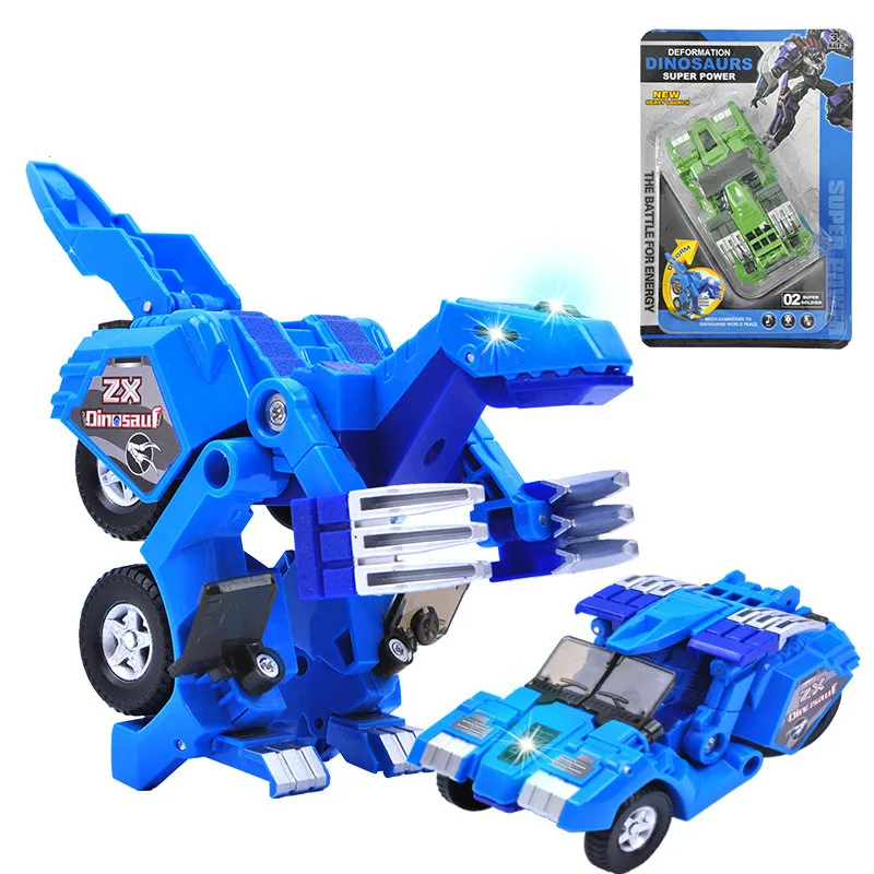 

Blue Color Dinosaur Deformation Car Model With Light and Music Action Figures For Children Kids Funny Toy