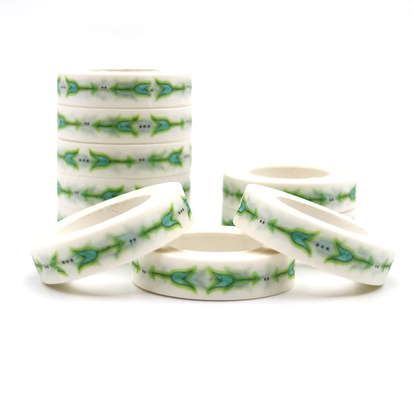 

10m*10mm Creative Green Colored Arrow Pattern Washi Tape Decorative Adhesive Tape Set Masking Paper 1 PCS