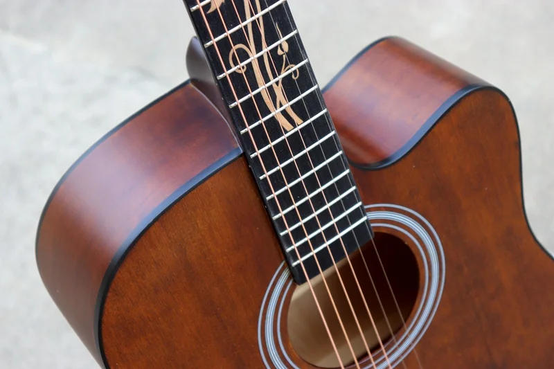 Винтажный цвет 41 дюймов электроакустическая гитара с цветочной инкрустацией грифа струна