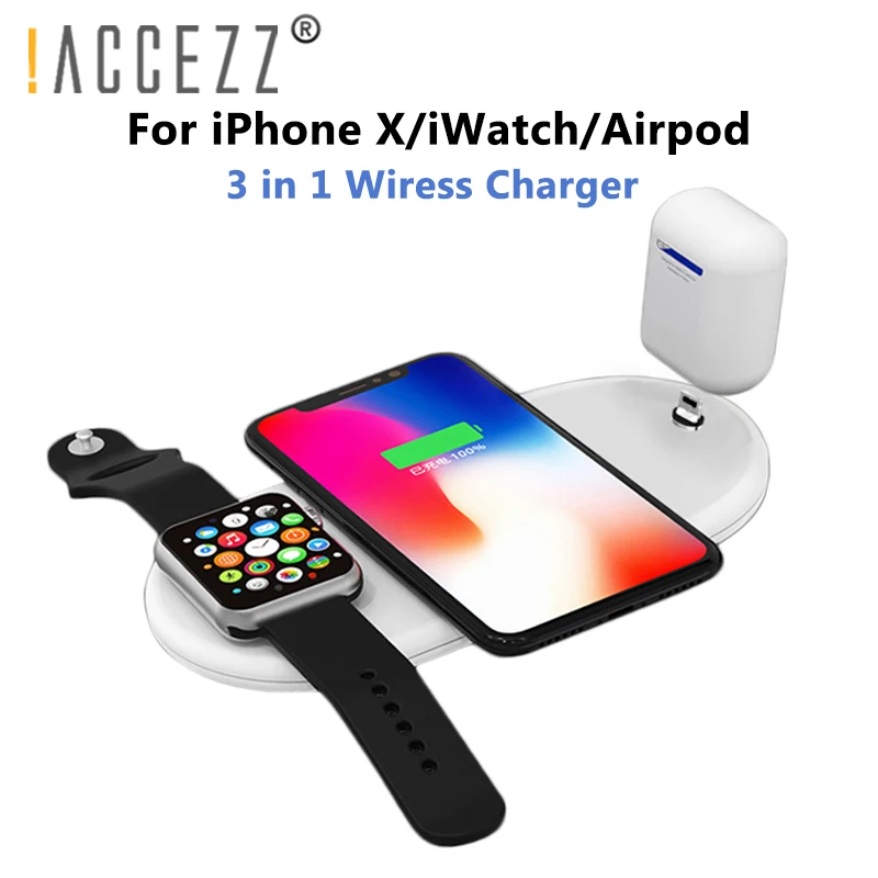 ! ACCEZZ QI быстрая Беспроводная зарядка для iphone 8 Plus X AirPods Apple Watch iWatch10W 7 5 3 в 1