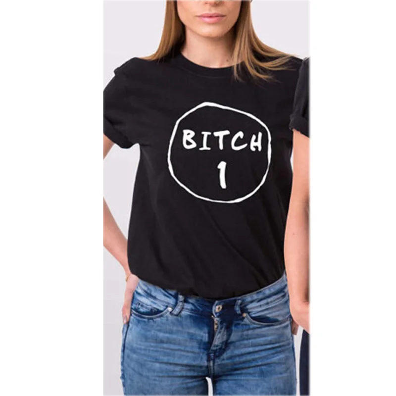 Футболка Bitch 1 Bitch 2 best Friends, женские футболки с коротким рукавом и круглым вырезом для девушек, футболки с рисунком tumblr, хлопковые топы
