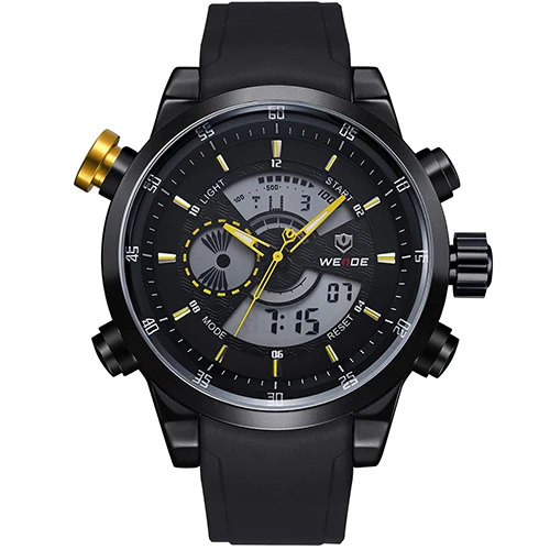 Yellow Hands WEIDE военные мужские спортивные часы кожаный ремешок будильник мужские наручные часы водонепроницаемые кварцевые наручные часы Masculino - Цвет: Yellow Hands