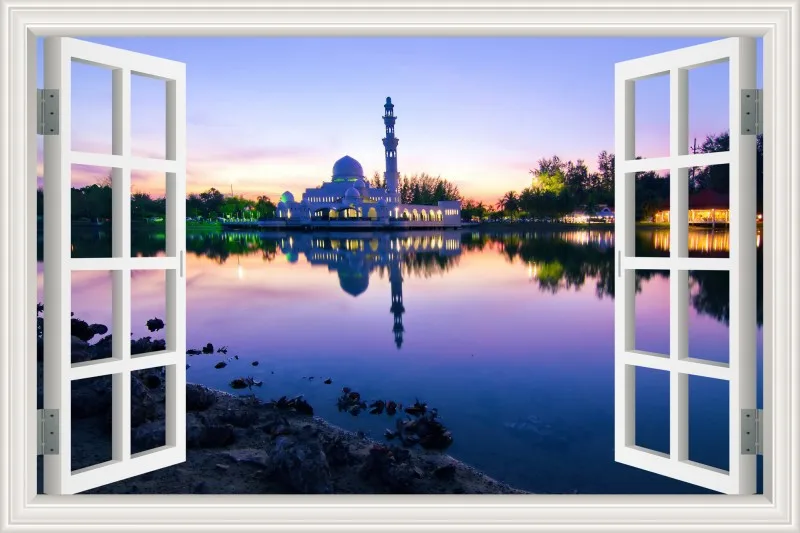 3d обои настенные наклейки с росписью Masjid Ислам Мусульманские настенные наклейки строительство вид окна домашний Декор виниловые наклейки для стен - Цвет: 25