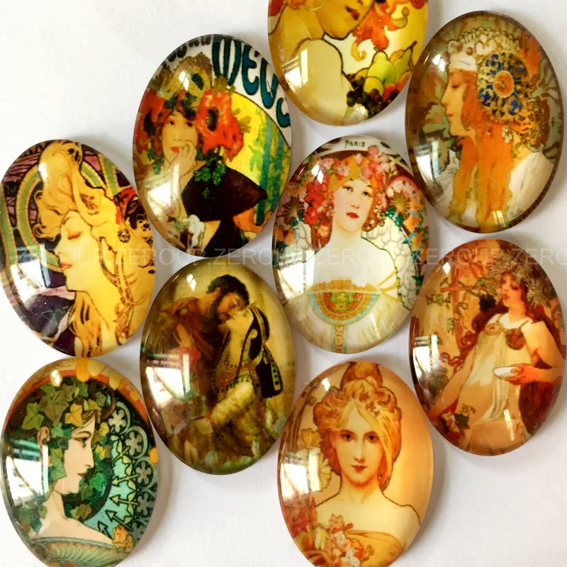 

Oval glass cabochon oil painting pictures mixed pattern fit base setting for jewelry embellishment flatback 50pcs/lot TP-067-O