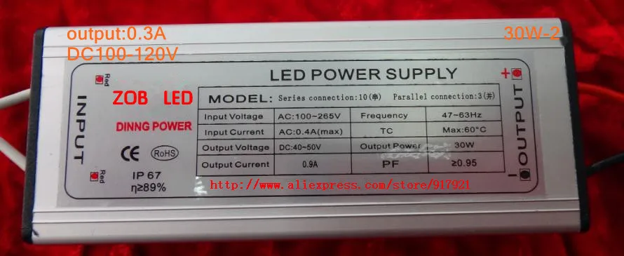 

30w led driver ,DC100-120V,0.3A,high power led driver for flood light / street light,IP65,constant current drive power supply,