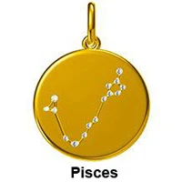 Pisces 12 подвеска созвездия, ожерелье s Real 18 K 750, желтое золото, натуральный бриллиант, Знак зодиака, цепочка, ожерелье, ювелирные изделия для женщин, девушек - Цвет камня: Pisces