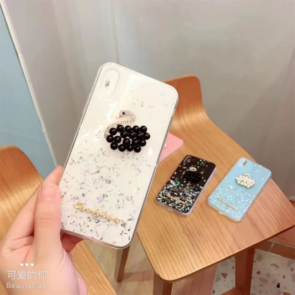 Новый Модный чехол с лебедем и бриллиантом для iphone 6 s 7 8 Plus X XR XS MAX розовый синий
