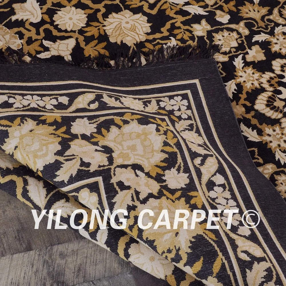 

YILONG 9'x12' oriental luxury home decoration golden flowers hand made china silk carpet (W221A9x12)