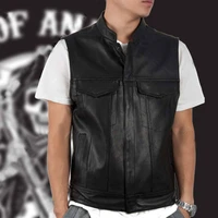 new mens rock waistcoat sons of anarchy black motorcycle vest jacket club pu leather vest stand up collar punk cosplay vest