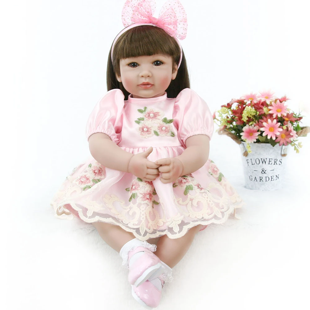 

Boneca reborn 56cm soft silicone reborn baby dolls toys with Pink bow headdress girl bebe realistic reborn dolls surprise gift