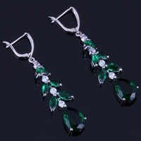 heavenly water drop green cubic zirconia white cz silver plated drop dangle earrings v0823