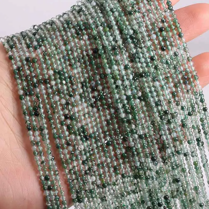 Moss Agate Новинка,, бусы из натурального камня, розовые кварты, аметисты, Агаты, бусины для изготовления ювелирных изделий, бисероплетение, сделай сам, браслет 2 мм, 3 мм - Цвет: Moss Agate