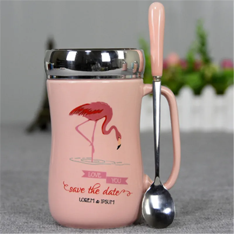 Joyclad новые милые розовые Фламинго Керамика стакана воды с крышкой Кофе Чай кружка