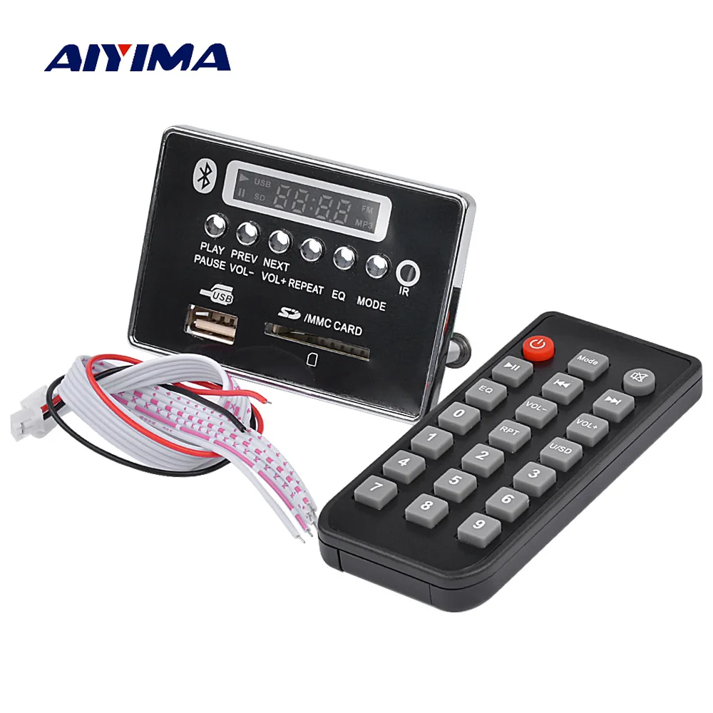 Aiyima 9 12 в LED Bluetooth MP3 декодер плата WAV WMA FLAC плеер аудио модуль Поддержка FM радио USB с