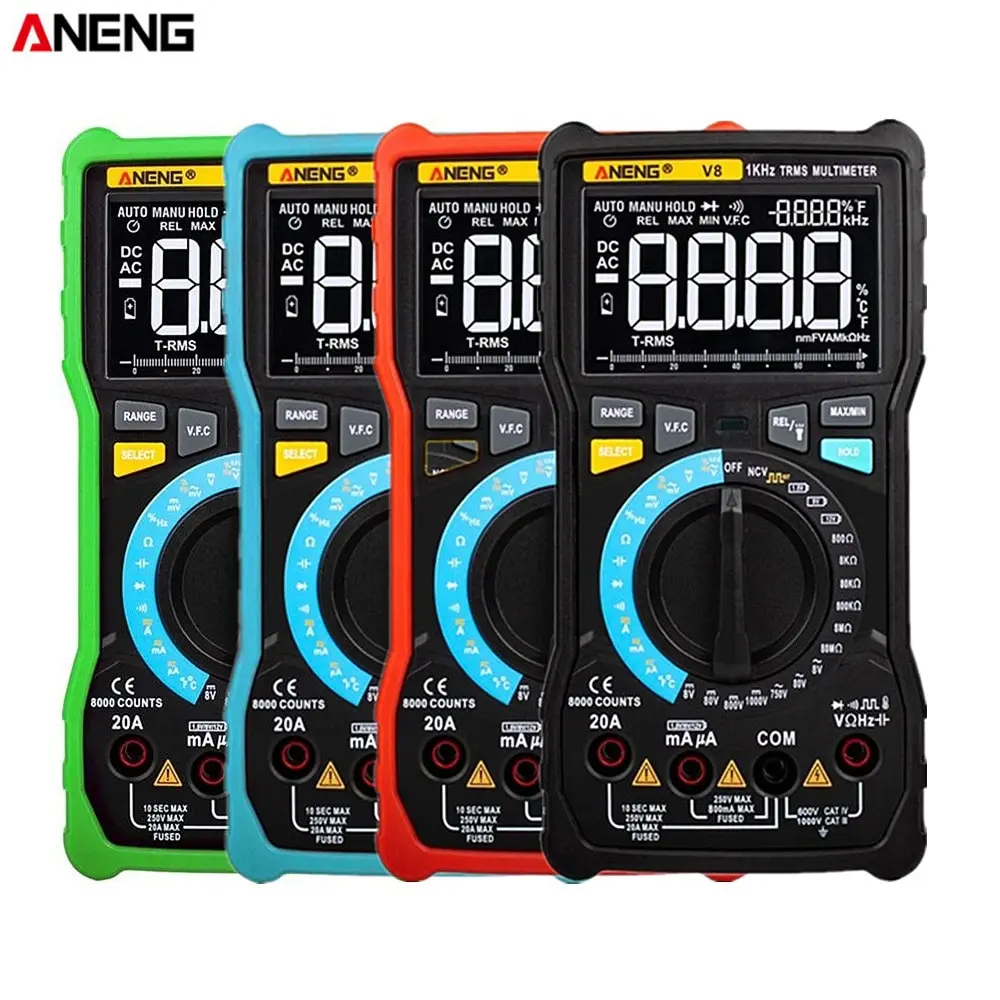 V8 True RMS Digital Multimeter Auto Range 8000 Counts Display V.F.C Inverter Measurement Analog Bar Graph Wire Power Meter teste |