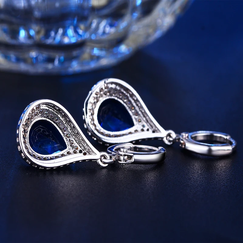 Женские серьги из серебра 925 пробы с синим кристаллом|shining crystal|925 sterlingwomen earrings crystal