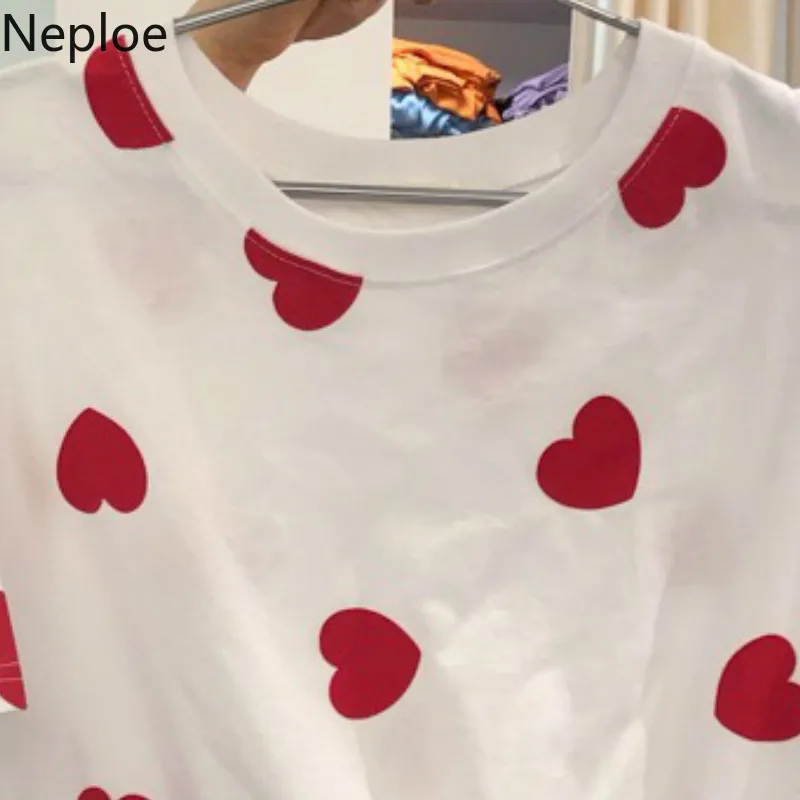 Neploe футболки с принтом сердца женские летние 2019 новые модные коротким рукавом и