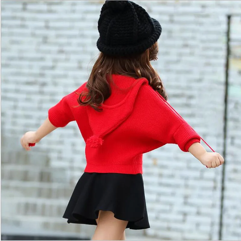 

children baby sweater for girls england style casual sweater coat for 2-9 T kids clothing girls hooded batwing sleeve sweater