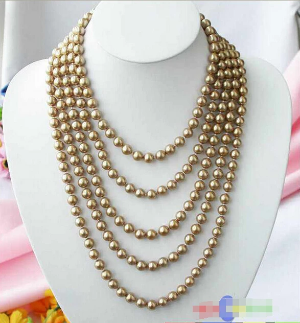 

LONG 100" 8MM champagne SOUTH SEA SHELL PEARL NECKLACE