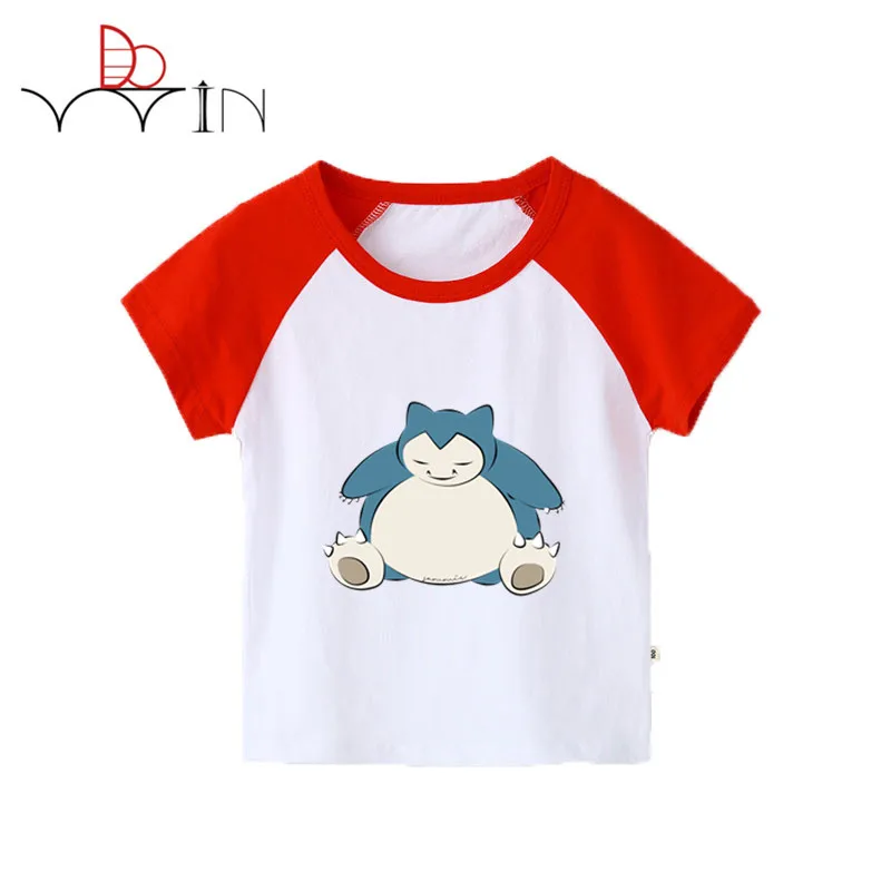 Футболка для девочек и мальчиков Snorlax с принтом детская футболка коротким
