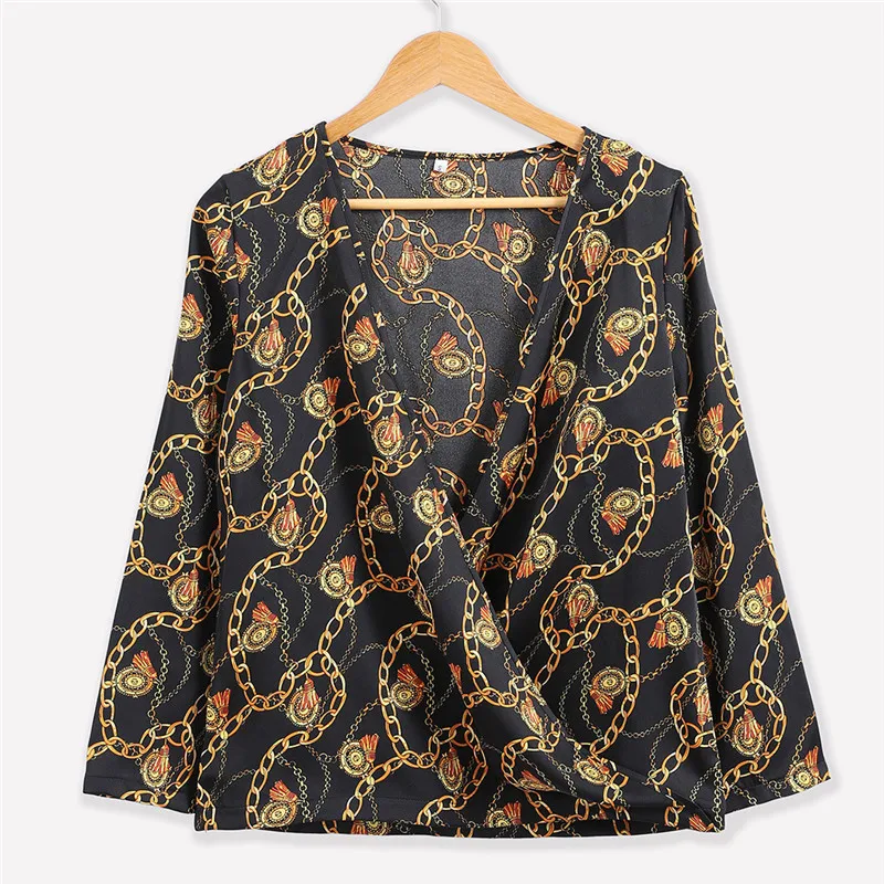 Женская винтажная блузка с принтом в виде цепи и паролей модная пикантная v