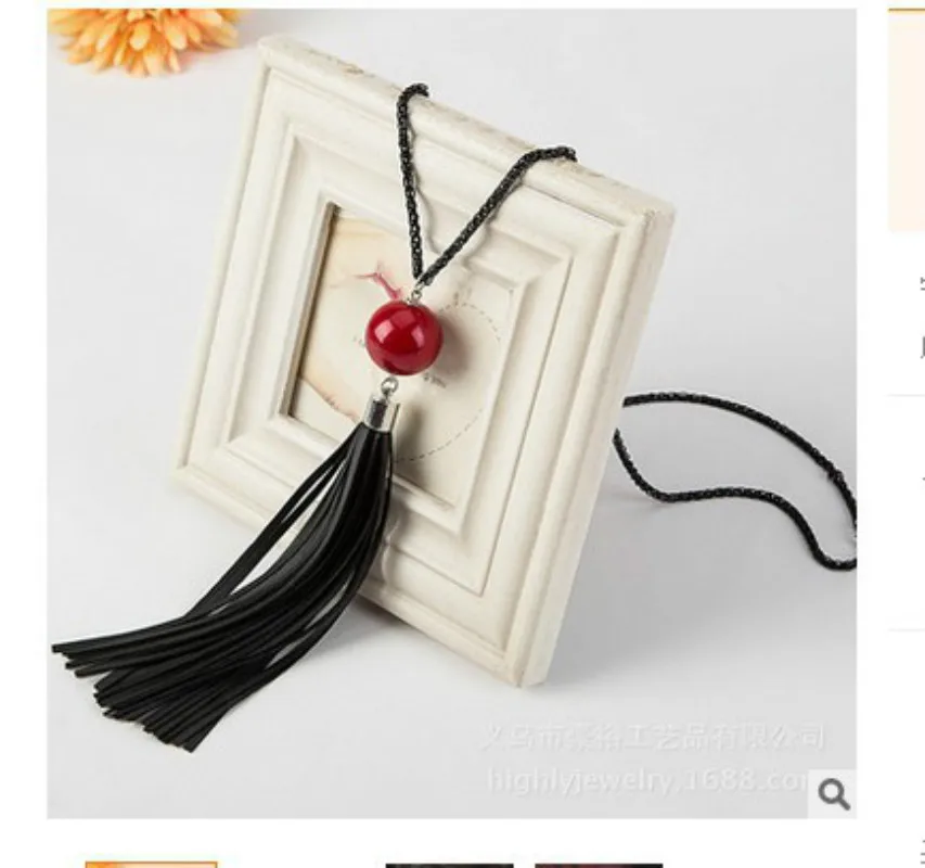 

South Korea's contracted joker tassel ms long sweater chain red pearl necklace