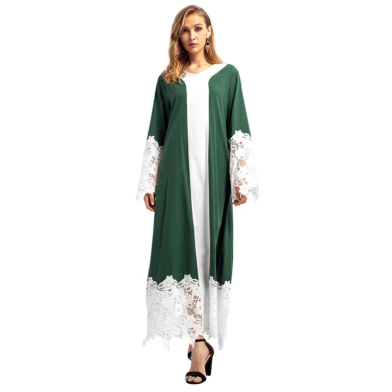 Модные кружевные лоскутные женские мусульманские халаты Abaya с v-образным вырезом