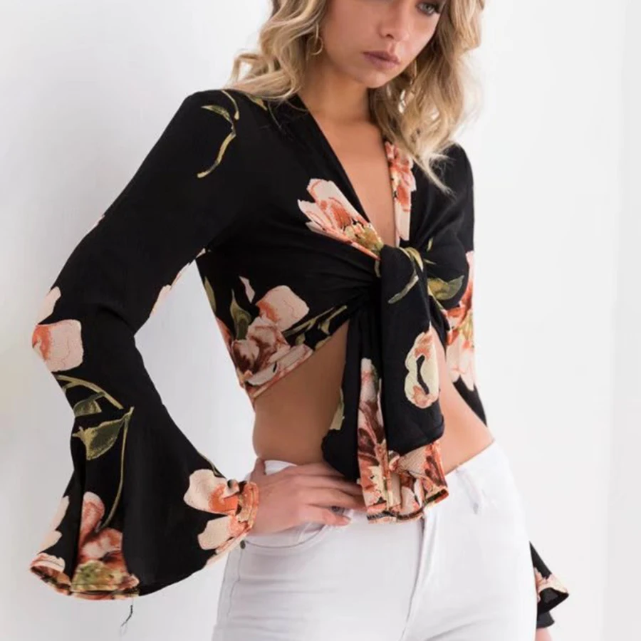 Печати Зубчатый женские рубашки с длинным рукавом Blusas Femininas Elegante Хлопковая