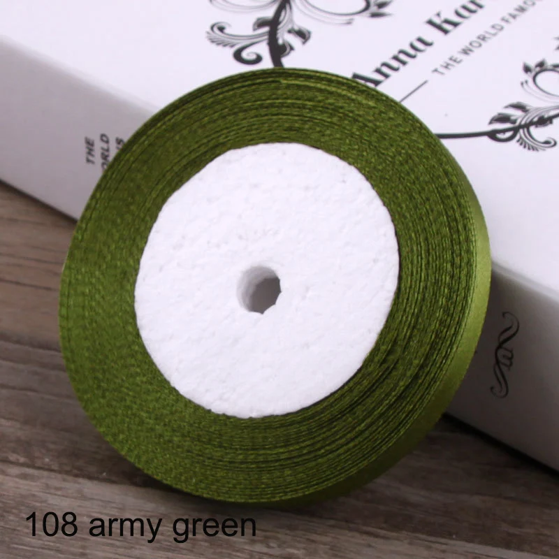108 army green 25 ярдов атласная лента 10 мм корсажные ленты DIY лук Ремесло Декор для упаковки подарков Свадебная вечеринка украшения принадлежности для скрапбукинга - Цвет: 108 army green
