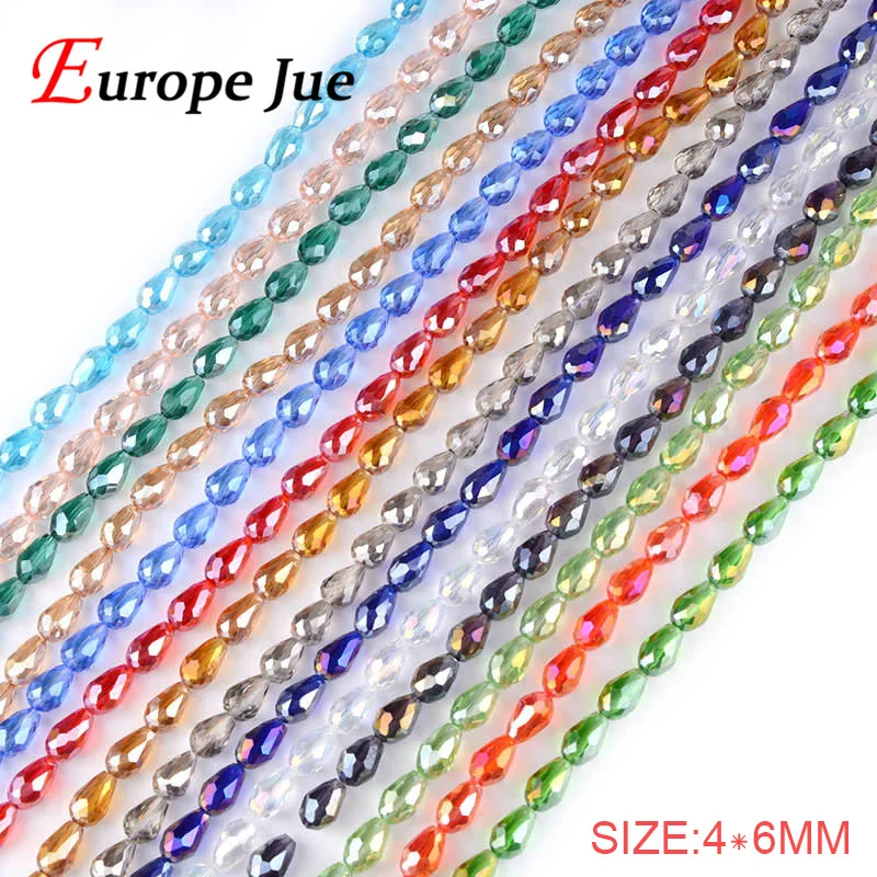 Top quality 4*6mm Waterdrop Faceted crystal glass beads 100pcs Teardrop plating for jewelry making bracelet DIY | Украшения и