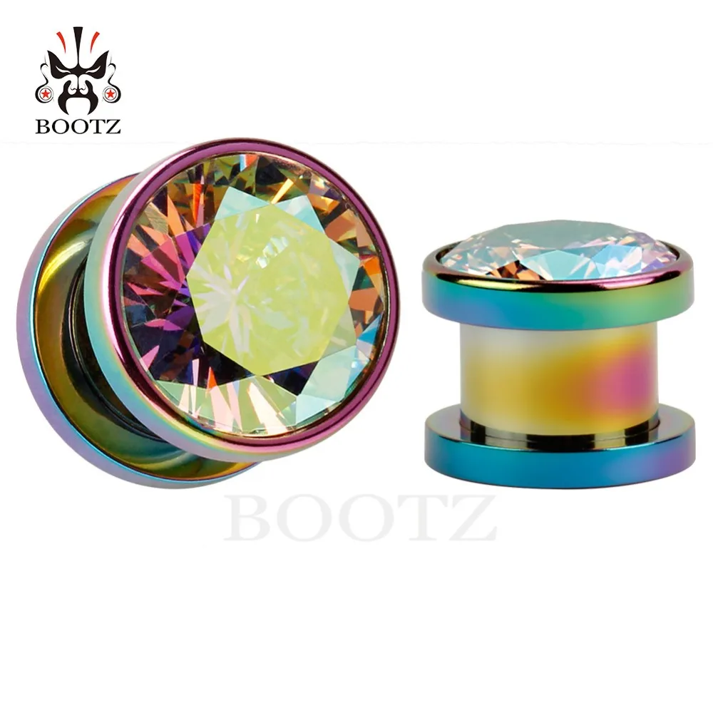 

KUBOOZ fashion stainless steel ear plugs piercing tunnels body gauges jewelry gem ear expander pair selling