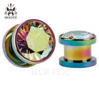 kubooz fashion stainless steel ear plugs piercing tunnels body gauges jewelry gem ear expander pair selling